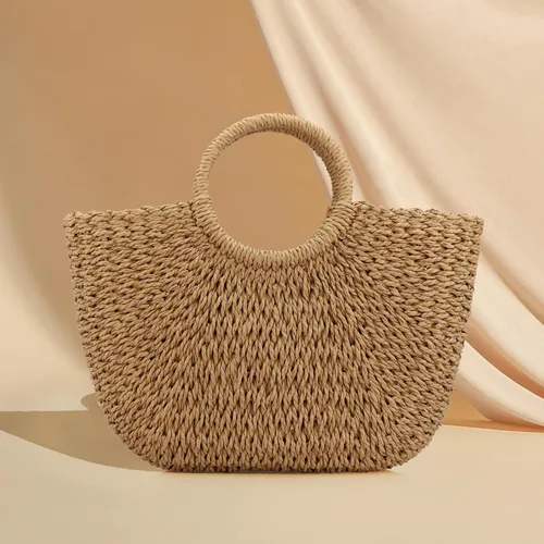 Miniatura 7 de Bolso de playa de verano para mujer, bolso de paja con asa superior, gran capacidad, bolso de viaje tejido a mano, bolso de paja grande