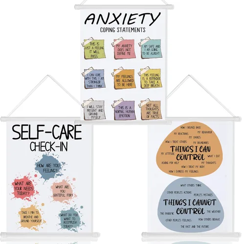 Miniatura 10 de Gersoniel 3 piezas de notas para la auto-terapia, decoración de oficina, pósteres de salud mental, carteles calmantes de esquina, psicología