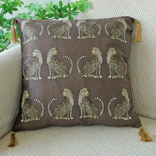 Miniatura 9 de vctops - Funda de cojín cuadrada con estampado de leopardo, super suave, de terciopelo, con diseño de animales, con borlas, funda decorativa