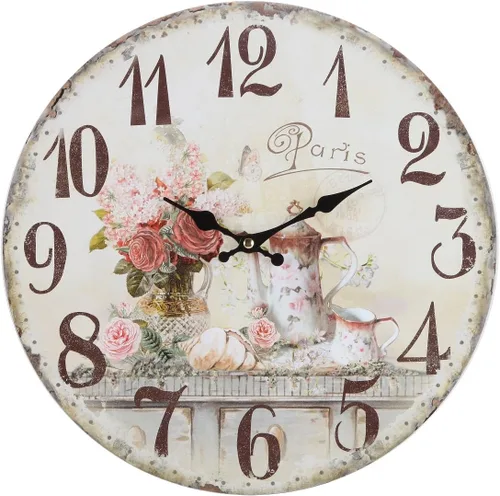 Lily's Home Reloj de pared vintage de cocina francesa, fabricado con un hermoso diseño envejecido e ilustración de la hora del té francés (13