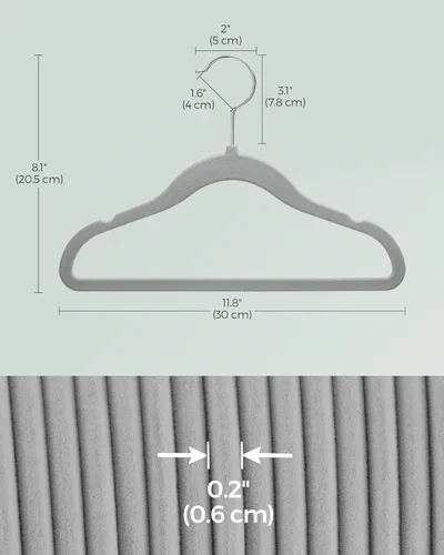 Miniatura 6 de SONGMICS Perchas para Bebés y Niños Paquete de 50 para Armario, 11.8 x 8.1 pulgadas, ganchos giratorios plateados de 360°, perchas de terciopelo