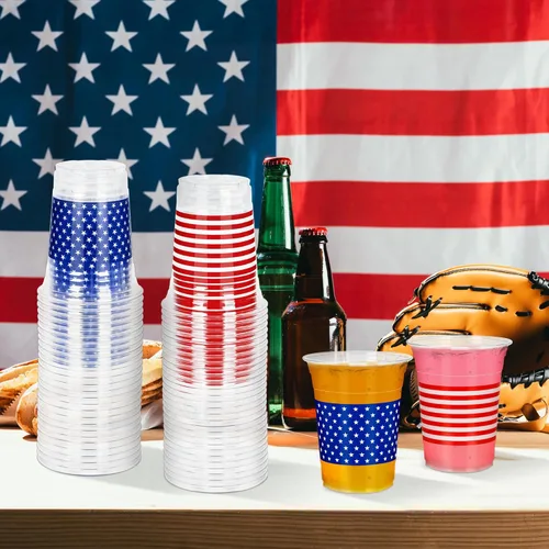 Miniatura 6 de 50 piezas de vasos del 4 de julio, vasos de plástico patrióticos de 16 oz para decoraciones del 4 de julio, recuerdos de fiesta patrióticos, vaso