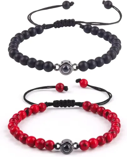 Miniatura 4 de Elegant Couple's Bracelet with 100 Languages I Loves You Projection in Crystals Mattes Stone Portable for Anniversaries
