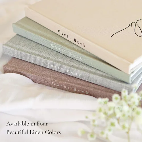 Miniatura 8 de Libro de invitados de boda personalizado 2026 año – Libro de visitas de fotos de lino para firmar en la recepción – Incluye esquinas de fotos