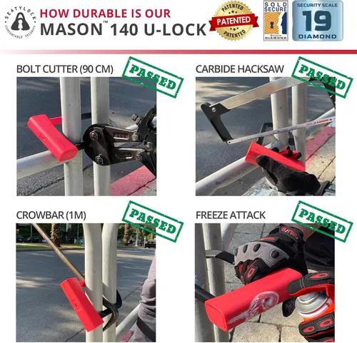 Miniatura 4 de Seatylock Mason Candado de Bicicleta en U - Candado Antirrobo de Alta Resistencia Patentado con Diamante Seguro ULock - Herramienta de Seguridad