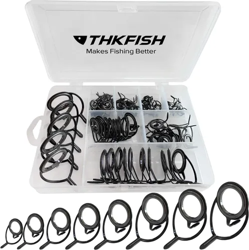 THKFISH Guías de caña de pescar Kit de reparación de caña de pescar Baitcasting/Spinning Rod Guías Cerámica Acero Inoxidable Guía de Carbono Color