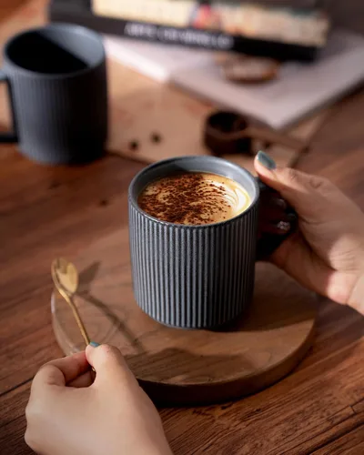 Miniatura 5 de Juego de tazas de café Famiware para 6, tazas de 12 oz con asa para café, té, cacao, leche, juego de tazas de catering con estrella - juego