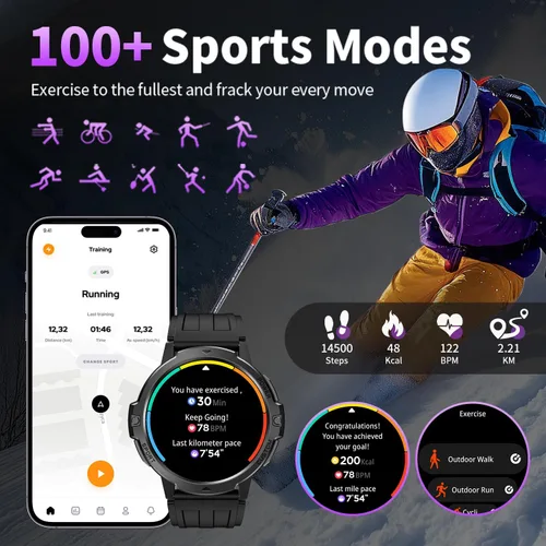 Miniatura 5 de GPS Smart Watches for Men,580mAh/1.46'' Military Smart Watch,3ATM Waterproof Outdoor Men's Sport Watches with 100+ Sports,24/7 Sleep/Heart Rate Gray