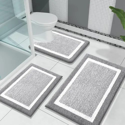 Miniatura 11 de OLANLY Juego de alfombras de baño de 3 piezas, alfombras de baño de microfibra suave y absorbente y alfombra de inodoro de contorno en forma de U