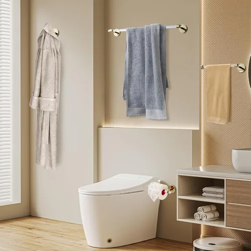 Miniatura 2 de SHUNLI Juego de accesorios de baño 4 piezas montadas en la pared, toallero+soporte para toallas de mano+soporte para papel higiénico+gancho, latón