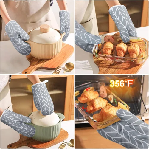 Miniatura 2 de AUAUY Guantes de horno y soportes para ollas Juego de 6 piezas, guantes de cocina resistentes a 392°F y almohadillas térmicas, guantes para hornear
