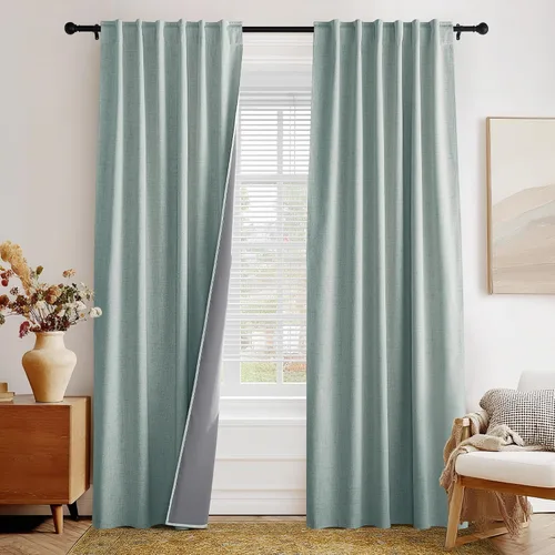 Miniatura 27 de PONY DANCE Cortinas de lino 100% opacas de 63 pulgadas de largo para dormitorio, sala de estar, oscurecimiento completo, bolsillo para barra