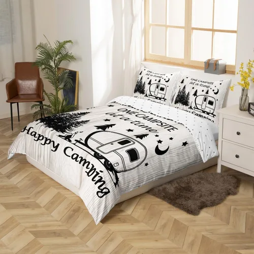 Miniatura 5 de Happy Camping - Funda de edredón para niños, casa rodante y cámper, funda de edredón rústica para niños y niñas, decoración de habitación de niños