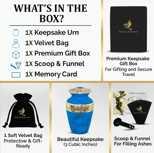 Miniatura 2 de Urnas pequeñas para recuerdo de cenizas humanas, urna conmemorativa azul hecha a mano con acento de latón, mini urna de recuerdo para hombres