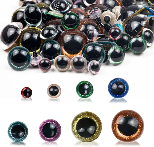 80 ojos de seguridad de 0.39 a 0.99 pulgadas para Amigurumi, ojos para manualidades con arandelas, ojos de animales de peluche para bricolaje de