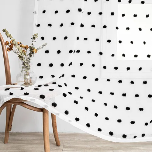 Miniatura 21 de MYSKY HOME Cortinas transparentes con pompones y bolsillo para barra, cortinas traslúcidas de gasa para ventana, 52 pulgadas de ancho x 72 pulgadas