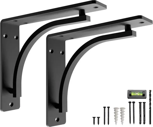 Miniatura 11 de Balin Designs - Soportes clásicos negros resistentes para estantes de 8 pulgadas, soporte en L, soporte para montaje en pared, soporte de metal