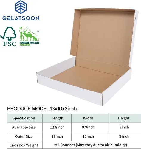 Miniatura 2 de Juego de 25 cajas de envío blancas de 13 x 10 x 2 pulgadas, cajas de cartón corrugado certificadas por FSC para embalaje, correo, pequeñas empresas