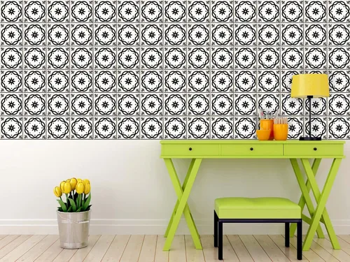 Miniatura 3 de Juego de 24 calcomanías para azulejos de la colección Black & White, para azulejos en muro, para baño y cocina, fácil de aplicar, simplemente