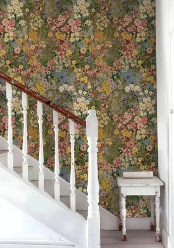 Miniatura 5 de Papel tapiz floral para despegar y pegar, papel de pared bohemio, extraíble, impermeable, patrón de pétalos verdes, papel de contacto