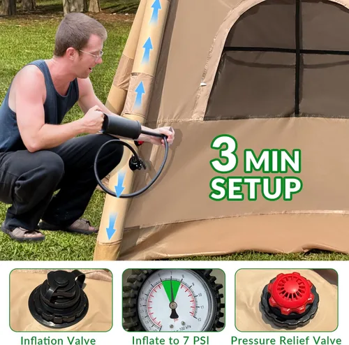 Miniatura 4 de JUST-V Tienda de campaña inflable Oxford Air Glamping impermeable para acampar adultos 2-4 personas al aire libre inflable tienda de campaña