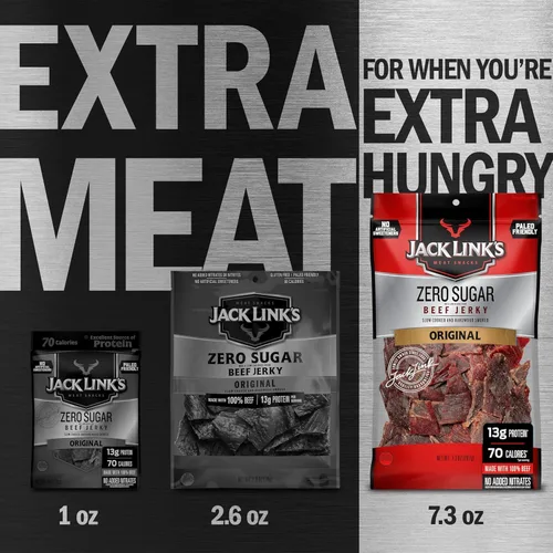 Miniatura 6 de Jack Link's Carne de res, sin azúcar, aperitivo apto para paleo, sin edulcorantes artificiales, 0.46 oz de proteína y 70 calorías por porción, sin