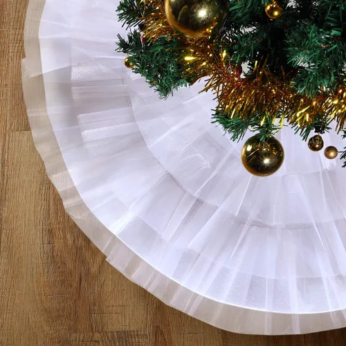 Miniatura 11 de Tatuo Falda de árbol de Navidad con volantes de 4 capas de tul redonda esponjosa y brillante, adorno para decoración de Navidad y vacaciones