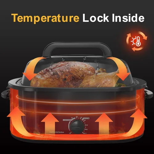 Miniatura 7 de Horno rostizador eléctrico, con tapa visible y autohumectante, grande, funciones de descongelado y mantenimiento de calor, temperatura ajustable