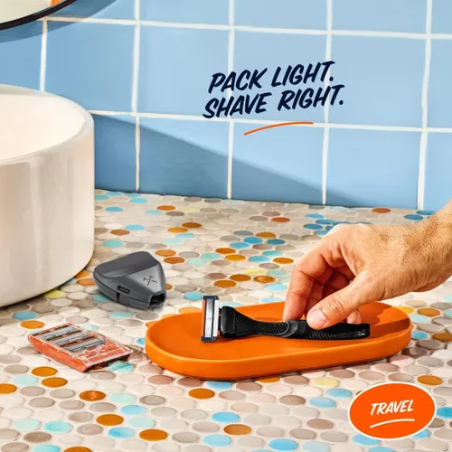 Miniatura 3 de Dollar Shave Club Juego de afeitado de viaje 4 cartuchos de recambio Swift Rinse, 1 mango, 1 funda para navaja Negro
