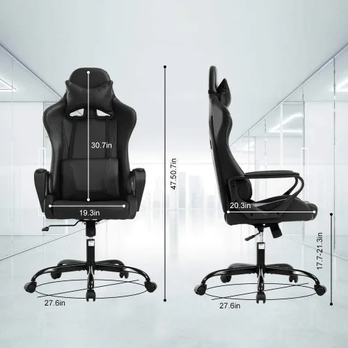 Miniatura 2 de Silla moderna para videojuegos, ergonómica con respaldo alto, silla de oficina de piel sintética con soporte lumbar, color negro