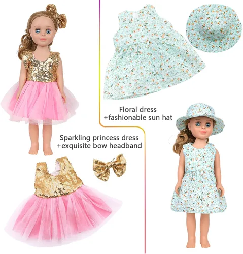 Miniatura 4 de MSYO - 10 juegos de 20 piezas de ropa y accesorios para muñecas de 17 a 18 pulgadas Trajes de muñeca con vestidos, trajes de baño, pijamas