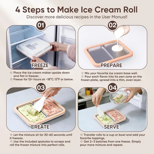 Miniatura 5 de Máquina para hacer helados enrollados, doble bandeja para hacer helados instantáneos, máquina de yogur congelado casero de grado alimenticio