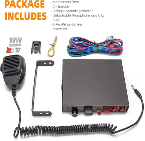Miniatura 6 de Sistema PA de sirena de emergencia de advertencia policial de 12 V, 400 W, 9 tonos, [altavoz de diseño de 180°] [125-135 dB] [micrófono de mano]