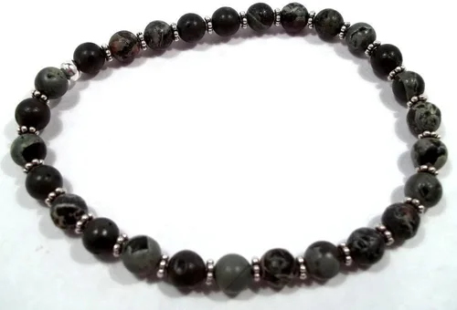 Miniatura 5 de 7 Inch Cameo Jasper with Sterling Silver Spacers Stretch Bracelet