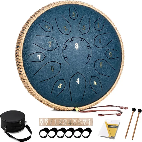 Miniatura 8 de HOPWELL Tambor de Lengua de Acero - Tambor de Lengua de 15 Notas de 12 Pulgadas - Instrumentos de Percusión - Tambor Hand Pan con Libro de Música