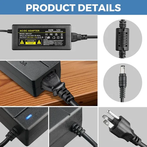 Miniatura 6 de Fuente de alimentación de 12 V 7 A 84 W Adaptador de CA/CC CA 100-240V a CC 12 voltios 7Amp Convertidor de transformador de potencia de conmutación