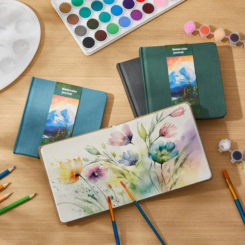 Miniatura 2 de Mooliwe Diario de viaje de acuarela, cuaderno de bocetos de acuarela de 5 x 5 pulgadas, 13.56 oz/m², de algodón de prensa en frío, para pintor