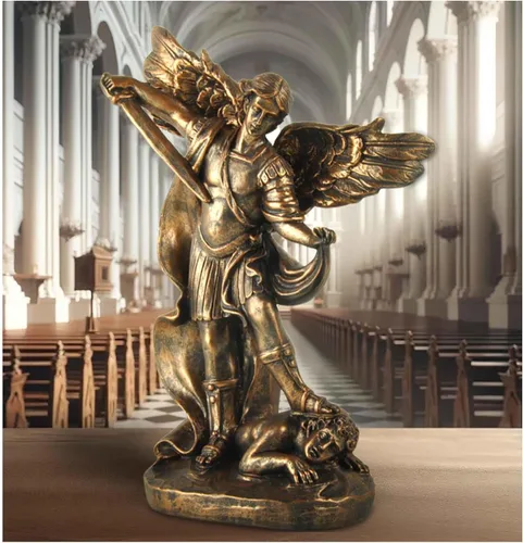Miniatura 10 de Estatua de San Miguel Arcángel - Estatua de San Miguel Miguel Arcángel derrotó a Lucifer pisotea demonio Figurina, Escultura religiosa coleccionable