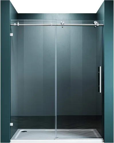 Miniatura 14 de ELEGANT Puerta corredera sin marco para bañera de 60 pulgadas de ancho x 62 pulgadas de alto, puerta corrediza de vidrio para bañera con vidrio