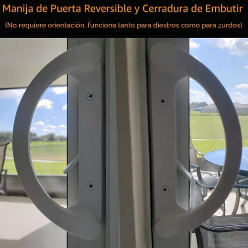 Miniatura 5 de Juego de manijas para puerta de patio + cerradura de muesca de 45° Reemplazo perfecto para puerta corredera de vidrio Se adapta a 3-15/16” de Blanco