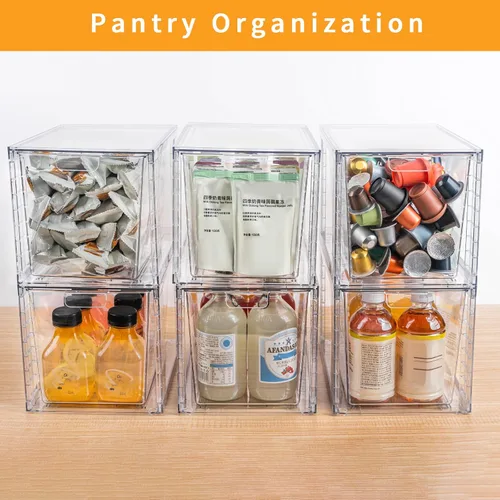 Miniatura 4 de Paquete de 4 cajones de almacenamiento apilables grandes, organizadores acrílicos transparentes con asa, fácil de ensamblar para debajo
