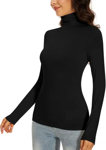 Miniatura 3 de Women's Turtleneck Long Sleeve Thermal Tops Slim Fitted Lightweight Thin Basics Layer Tshirt (XS-2XL)