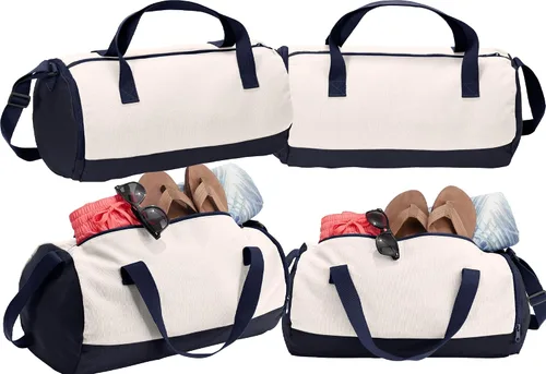 Miniatura 2 de Bolsa de lona de barril de algodón personalizado, Azul marino verdaderoblanco suave