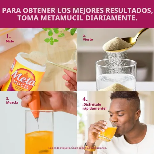 Miniatura 6 de Metamucil 4-en-1 suplemento de fibra de cáscara de psyllium, sin azúcar, 72 cucharaditas, sabor a naranja, fibra diaria en polvo para la salud