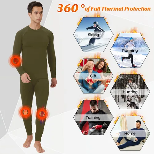 Miniatura 5 de CL convallaria 2 Pack Thermal Underwear for Men - Warm Fleece Lined Long Johns - Winter Gear Base Layer Tops & Bottoms Set