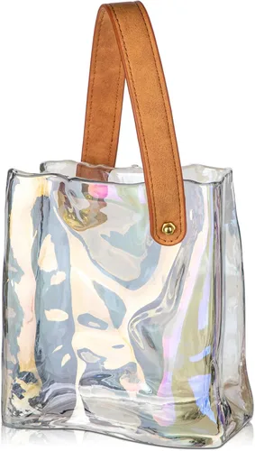 Miniatura 12 de Florero de bolso de cristal para flores, floreros de ámbar para centros de mesa, florero de bolsa de cristal con asa de cuero, floreros pequeños