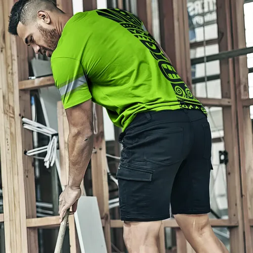 Miniatura 6 de Camisa de Alta Visibilidad con Cráneo para Hombre, Camisas Reflectantes de Seguridad con Bandera de EE. UU., Nombre Personalizado para Ropa