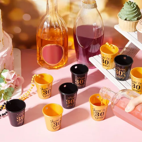 Miniatura 5 de Sureio Collar de vasos de chupito de 12 piezas para cumpleaños, vaso de chupito de plástico con cuentas para fiesta de cumpleaños, suministros