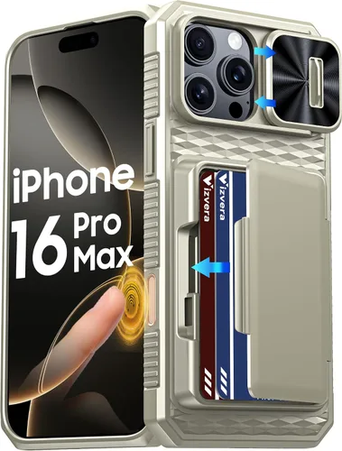 Miniatura 26 de Vizvera para iPhone 16 Pro Max Funda tipo cartera RFID [Soporte para tarjetas][Control de cámara][Cubierta de cámara] Funda protectora de silicona