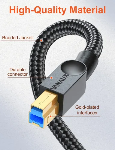 Miniatura 3 de VANAUX Cable USB 3.0 B macho a USB A, cable de datos USB 3 tipo B, compatible con estación de acoplamiento, discos duros externos, escáner y más